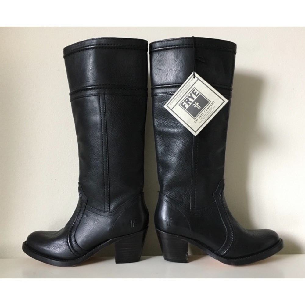 Vintage FRYE Jane Tall Riding Western Moto Equestrian Black Leather Heel Boots 6